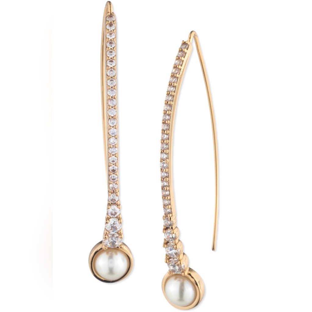 Nwt Beautiful Givenchy Gold-Tone Crystal Pearl Threader Earrings 49$